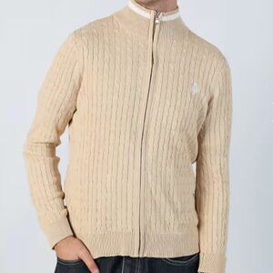 Men's Ralph Lauren Active Cream Cable Knit Full Zip Cardigan Large
